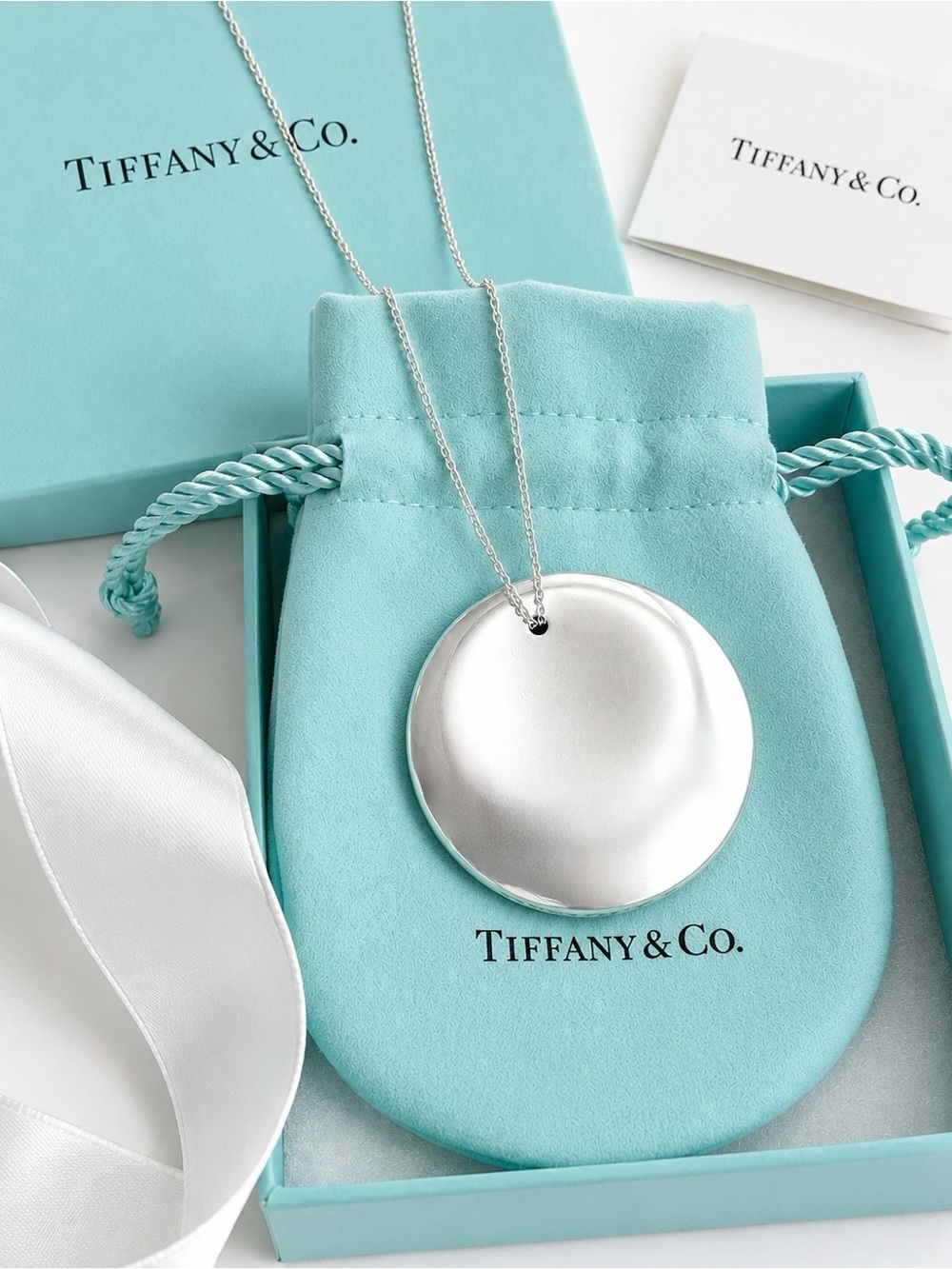Rare Tiffany & Co. Elsa Peretti XL 50mm Round Disc Pendant Necklace Silver 24”